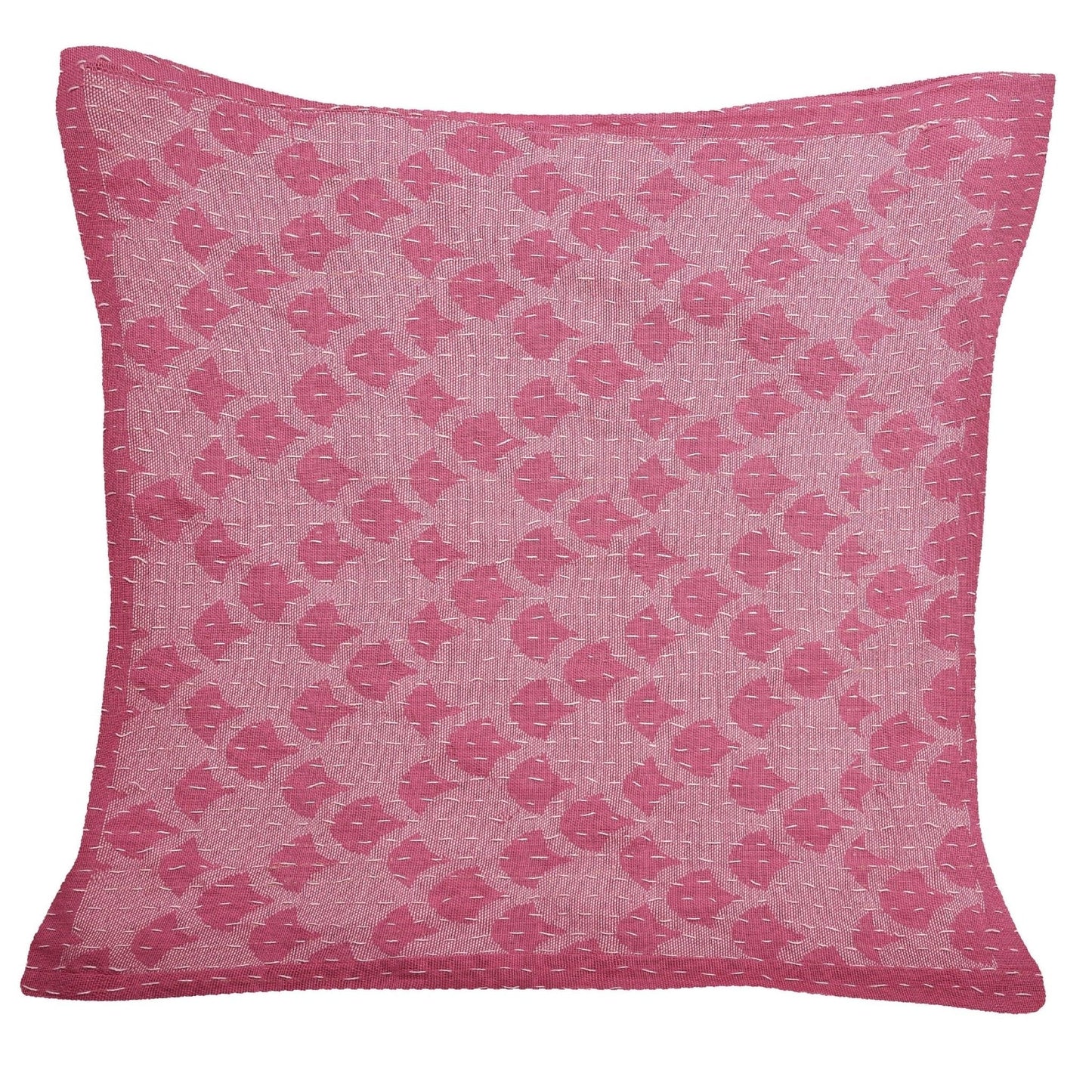 Artisan Hand Loomed Cotton Square Pillow - Pink Ginkgo Design - 24" Arcadia Home