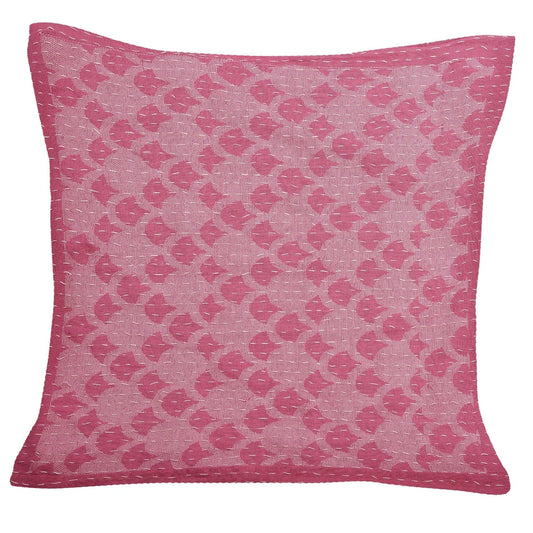Artisan Hand Loomed Cotton Square Pillow - Pink Ginkgo Design - 24" Arcadia Home