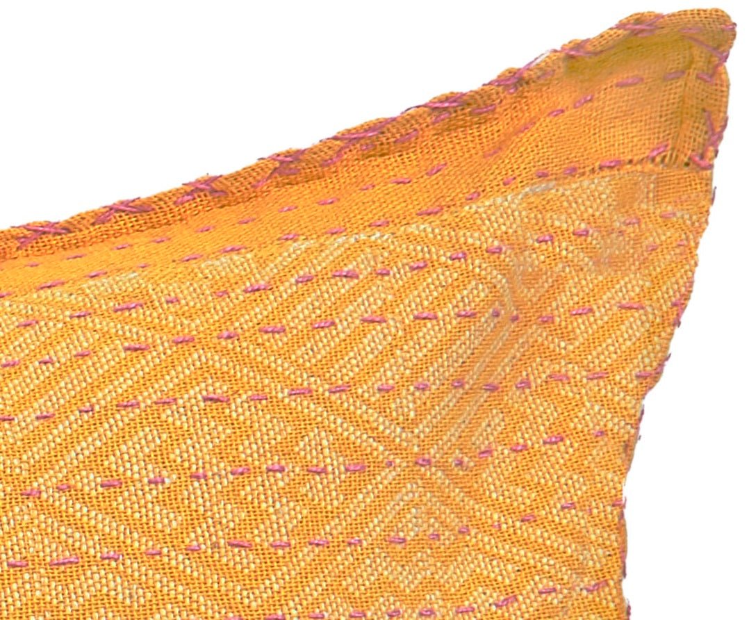 Artisan Hand Loomed Cotton Square Pillow - Yellow Diamond - 24" Arcadia Home