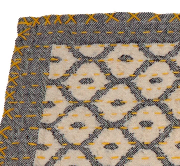 Artisan Hand Loomed Cotton Table Runner - Gray Yellow Stitching - 18"x96" Arcadia Home