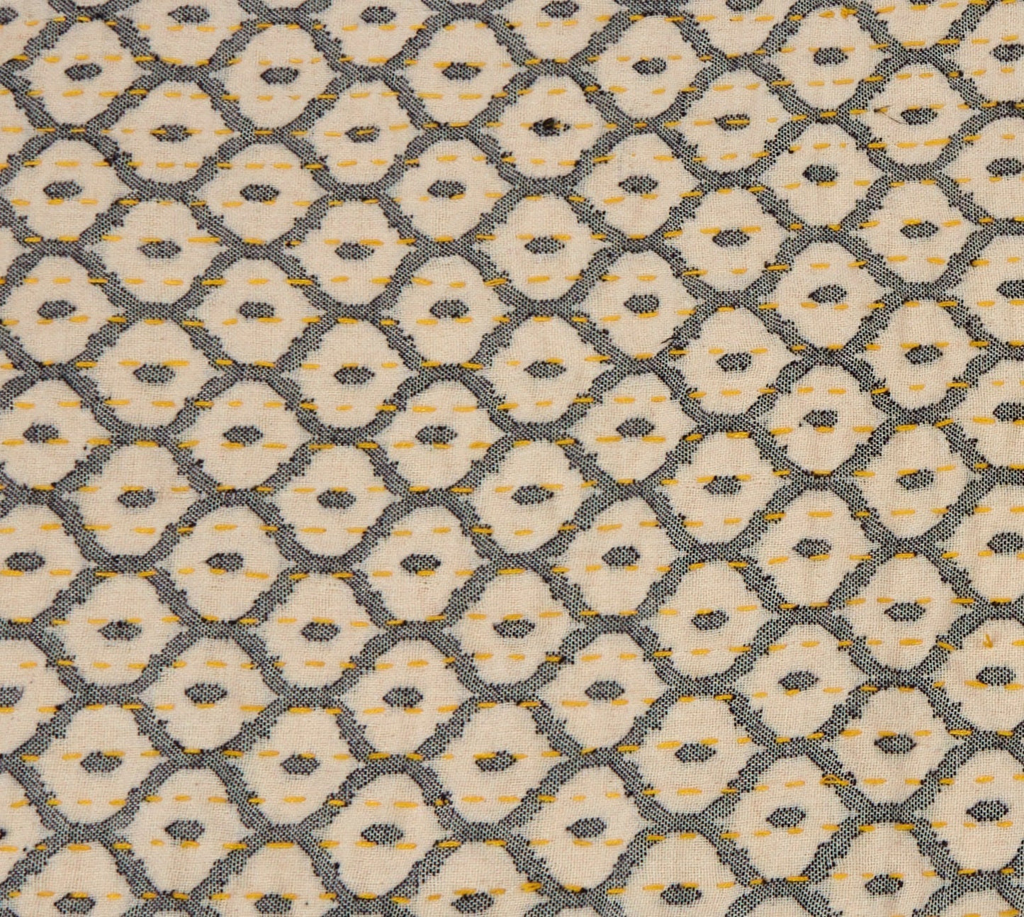 Artisan Hand Loomed Cotton Table Runner - Gray Yellow Stitching - 18"x96" Arcadia Home