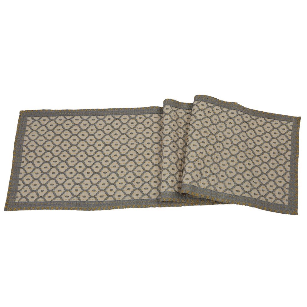 Artisan Hand Loomed Cotton Table Runner - Gray Yellow Stitching - 18"x96" Arcadia Home