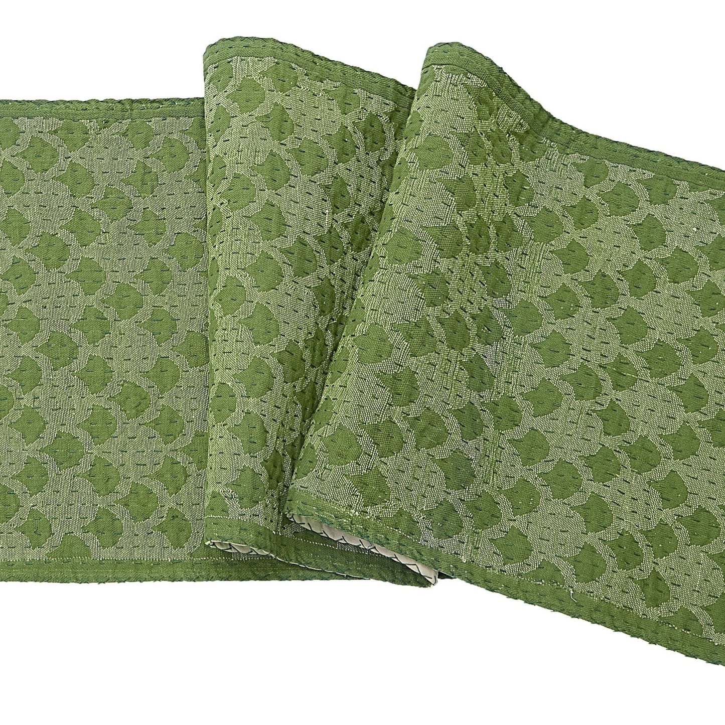 Artisan Hand Loomed Cotton Table Runner - Green Ginkgo - 18"x96" Arcadia Home