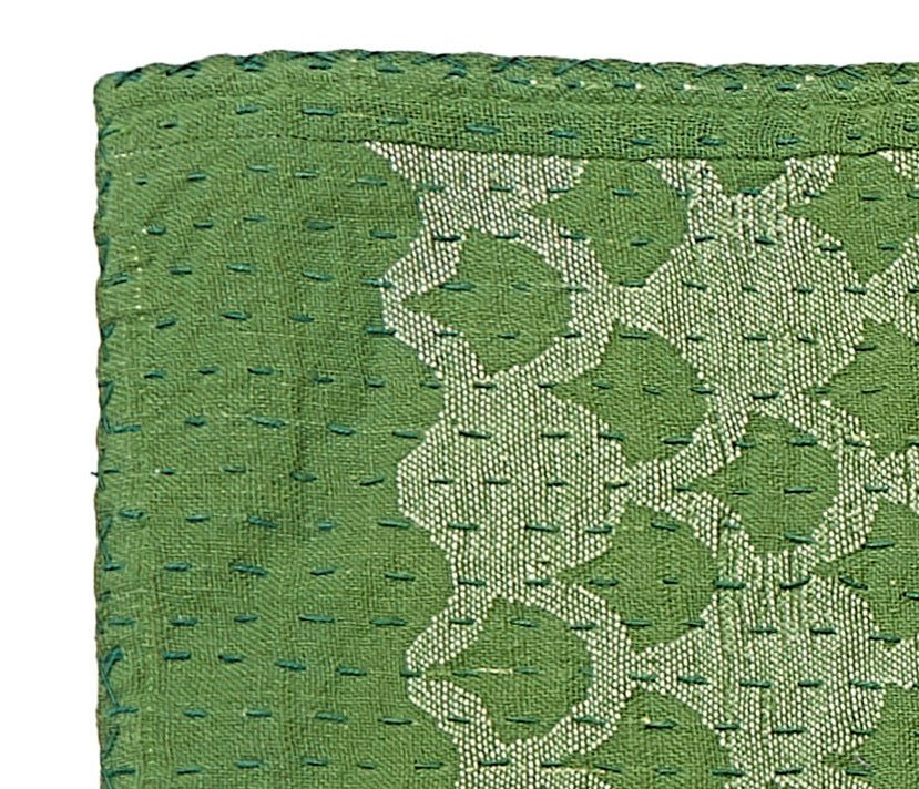 Artisan Hand Loomed Cotton Table Runner - Green Ginkgo - 18"x96" Arcadia Home