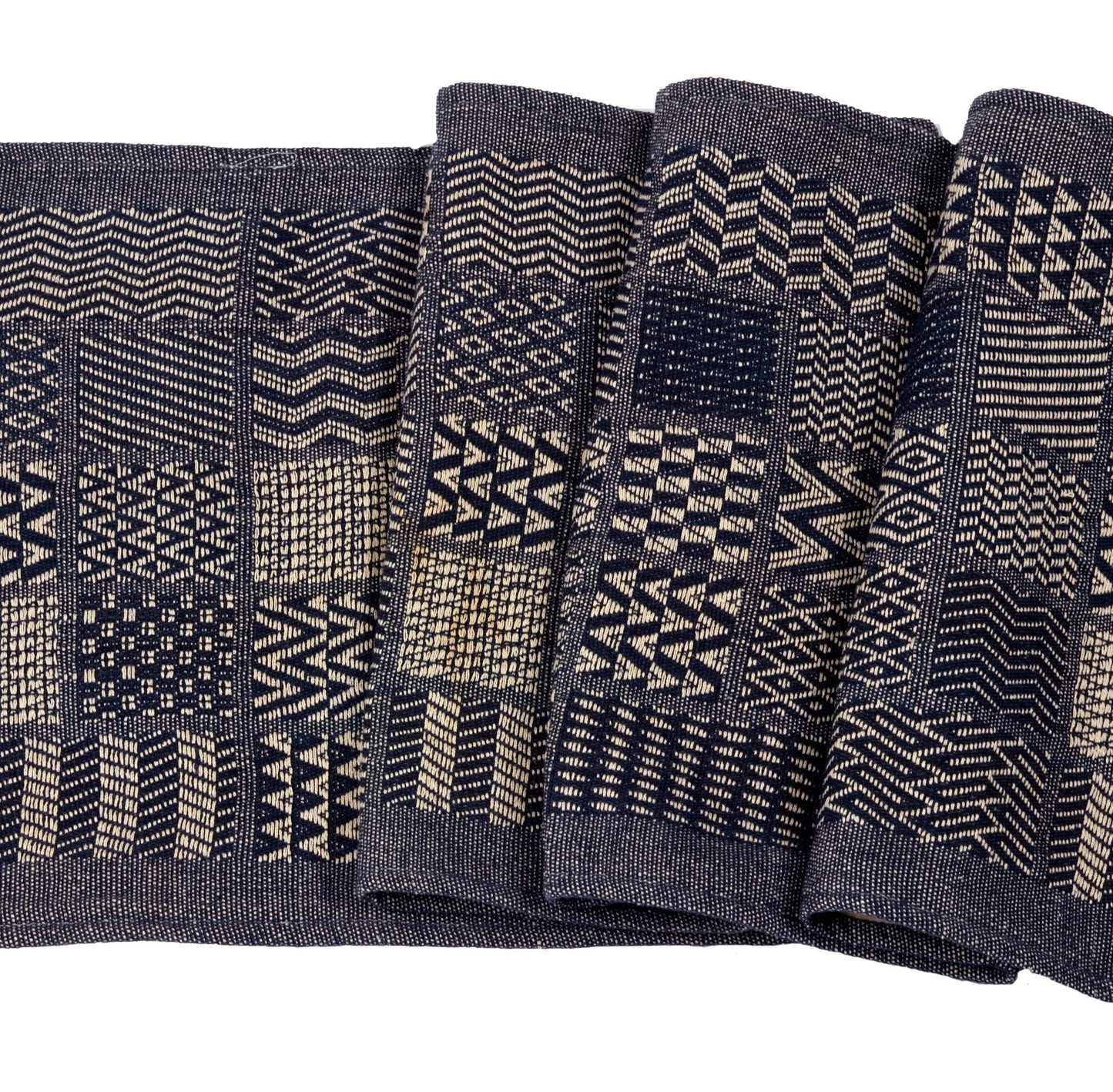 Artisan Hand Loomed Cotton Table Runner - Indigo Blocks - 18"x96" Arcadia Home