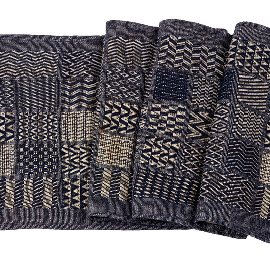 Artisan Hand Loomed Cotton Table Runner - Indigo Blocks - 18"x96" Arcadia Home