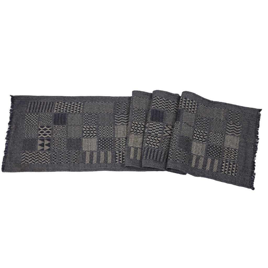 Artisan Hand Loomed Cotton Table Runner - Indigo Blocks - 18"x96" Arcadia Home