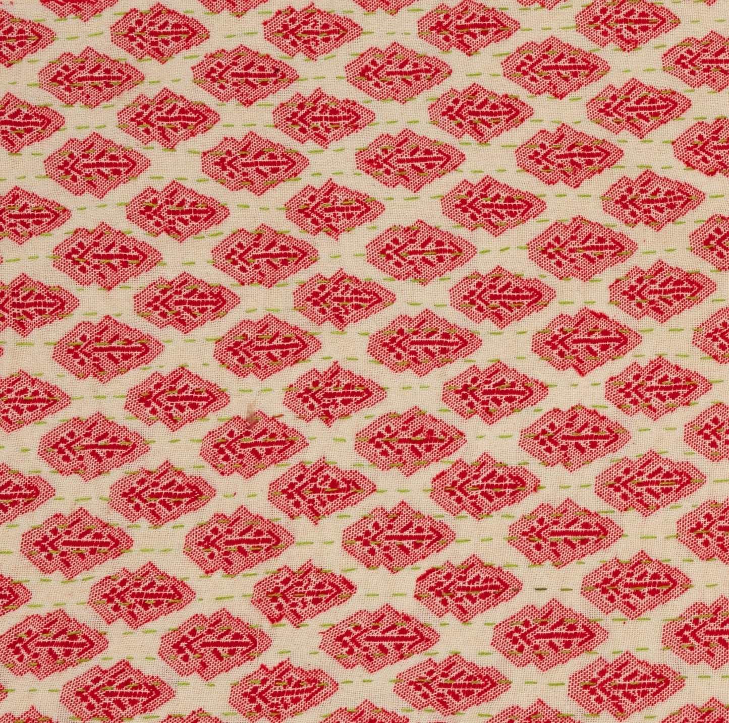 Artisan Hand Loomed Cotton Table Runner - Red Green Stitching - 18"x96" Arcadia Home