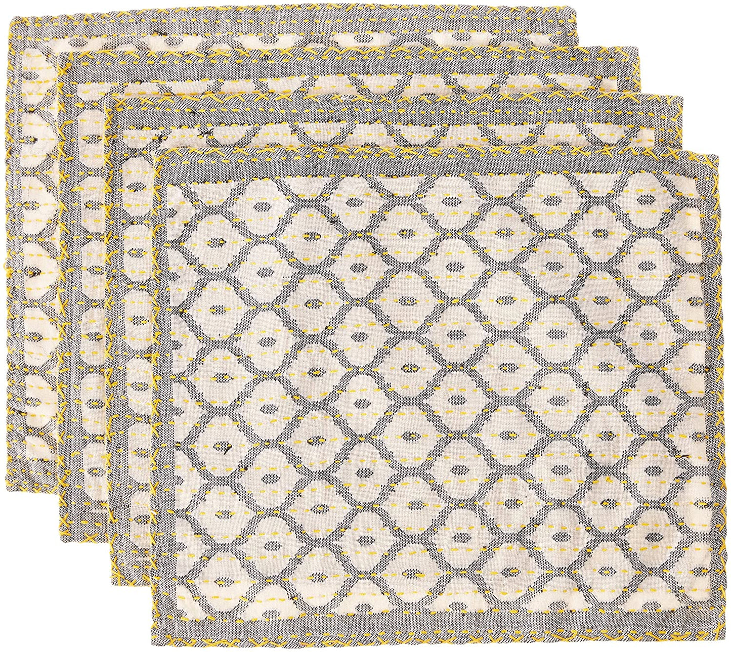 Artisan Hand Loomed Placemat - Gray Yellow Stitching - 14" x 19"- Set of 4 Arcadia Home