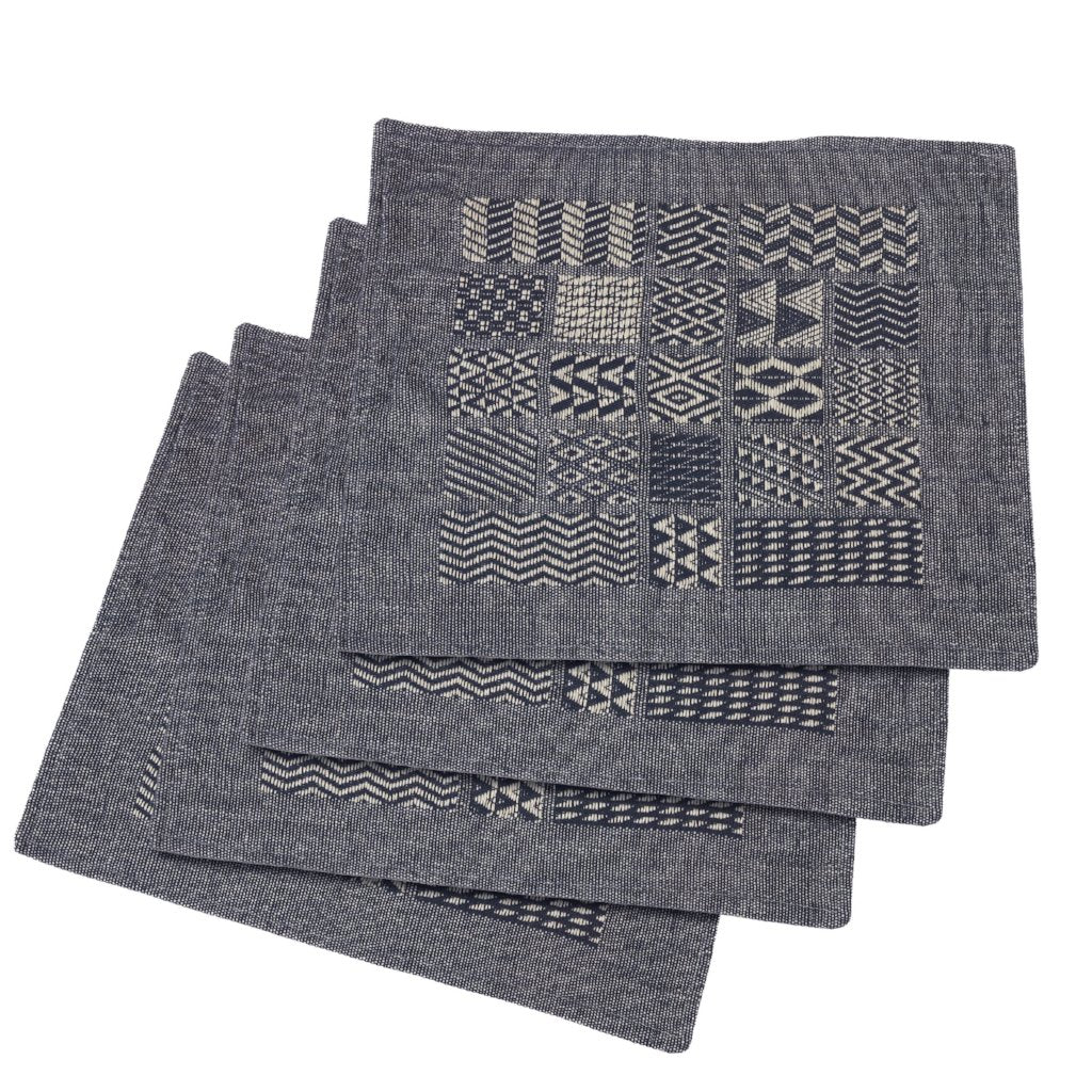 Artisan Hand Loomed Placemat - Indigo Blocks - 14" x 19"- Set of 4 Arcadia Home