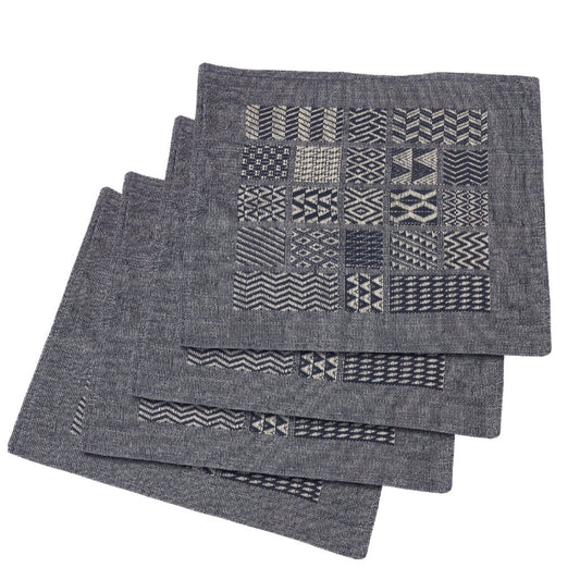 Artisan Hand Loomed Placemat - Indigo Blocks - 14" x 19"- Set of 4 Arcadia Home