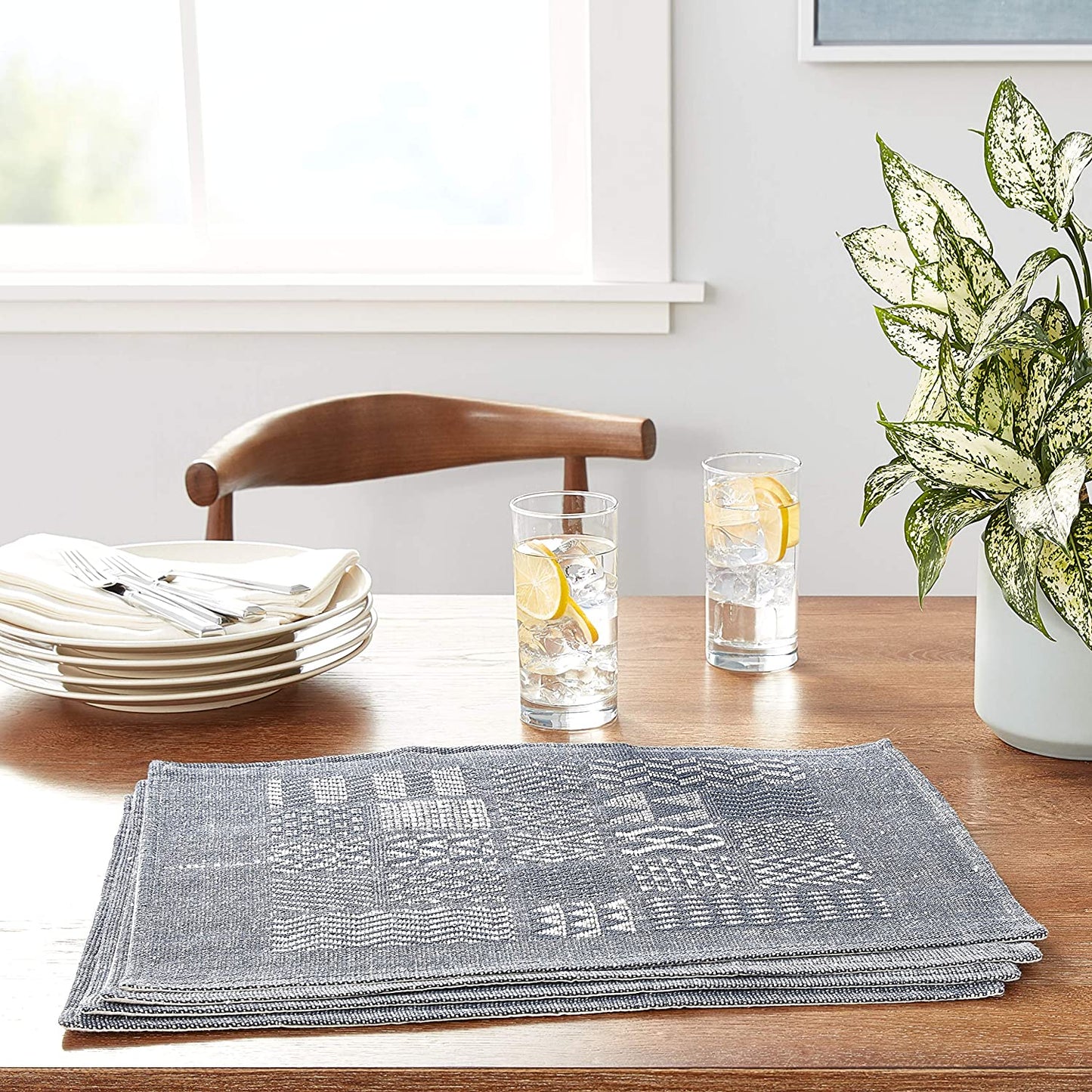 Artisan Hand Loomed Placemat - Indigo Blocks - 14" x 19"- Set of 4 Arcadia Home