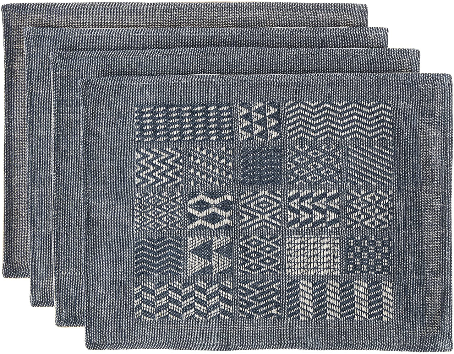 Artisan Hand Loomed Placemat - Indigo Blocks - 14" x 19"- Set of 4 Arcadia Home