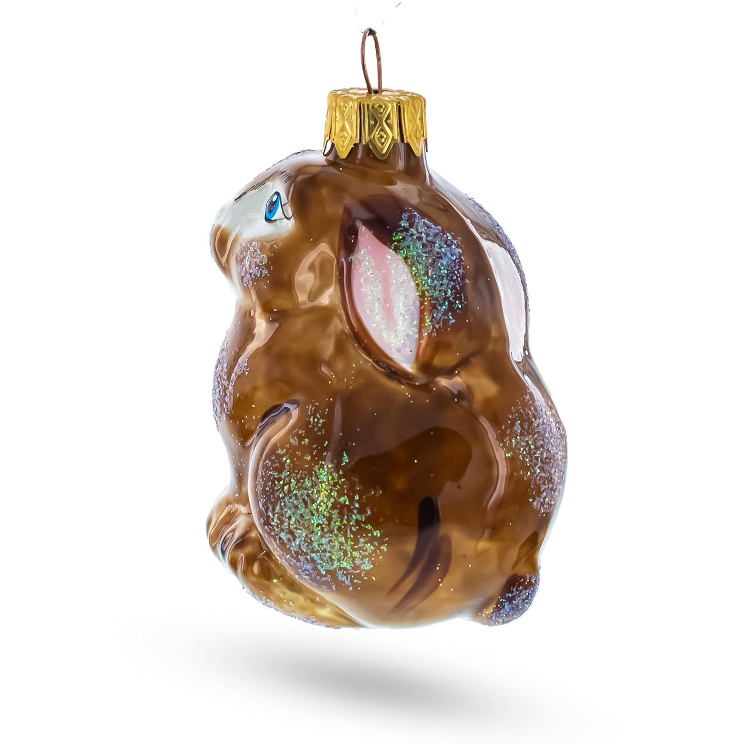 Sitting Rabbit Brown Bunny Glass Christmas Ornament