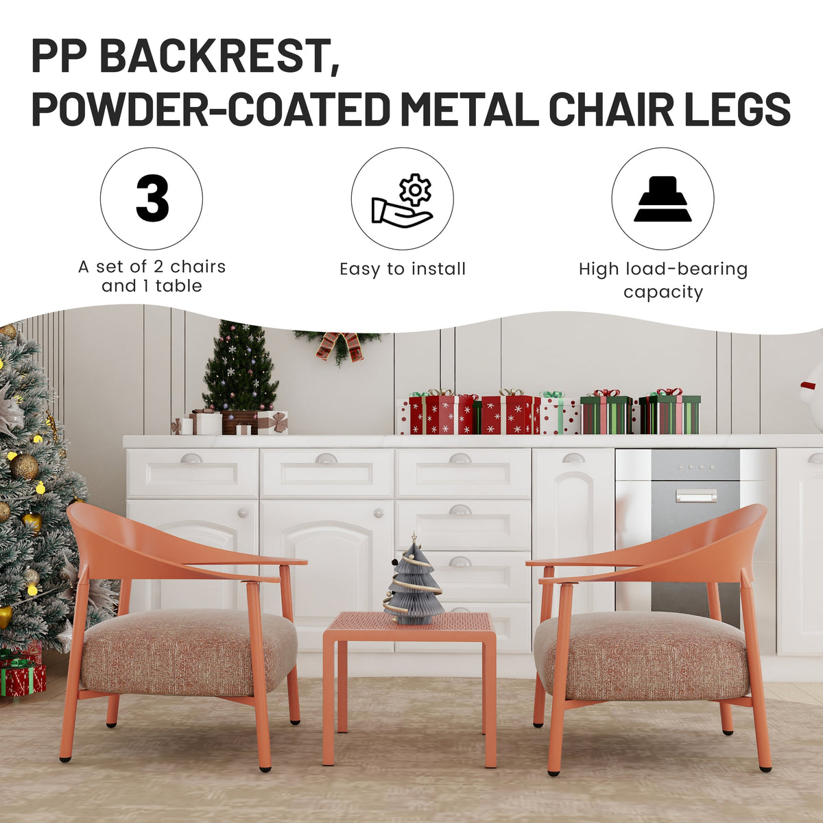 Summer Modern 2-Piece Accent Chair Set with Coffee Table – Apricot