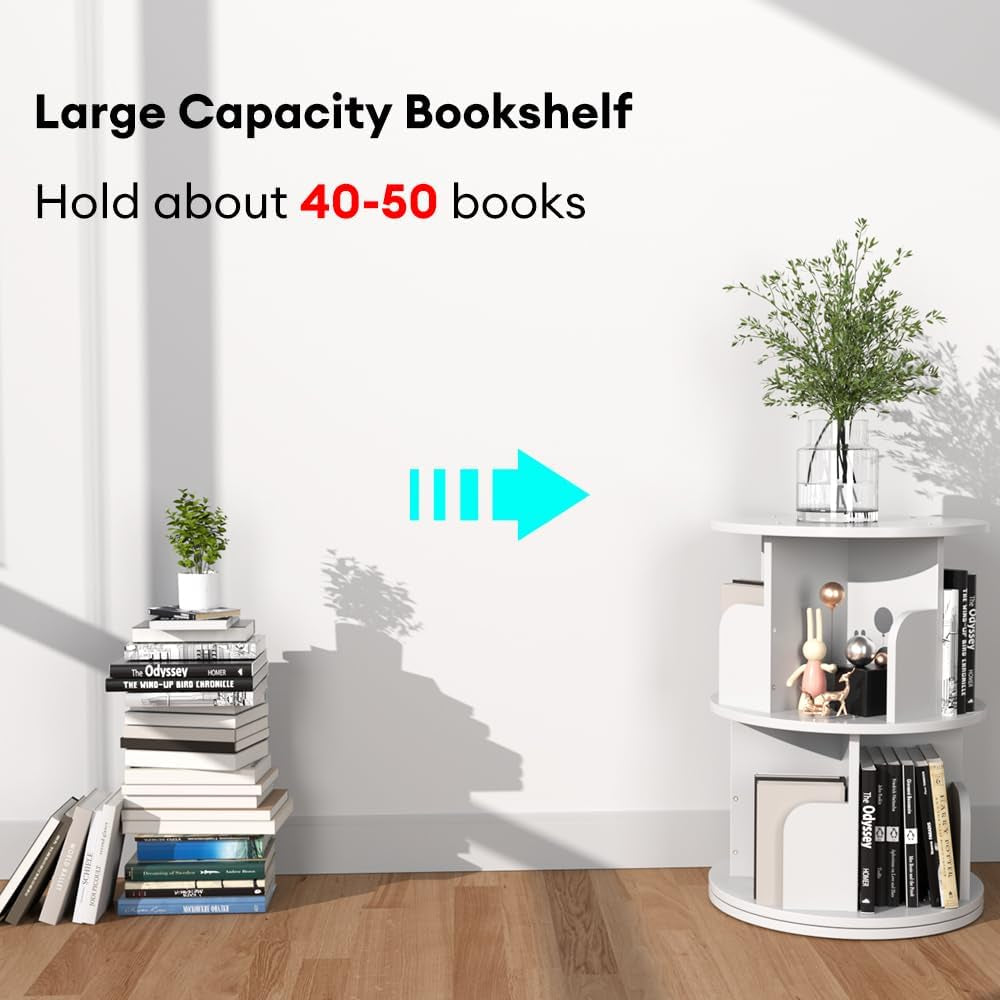 Rotating Bookshelf 2 Tier White Narrow Corner Swivel