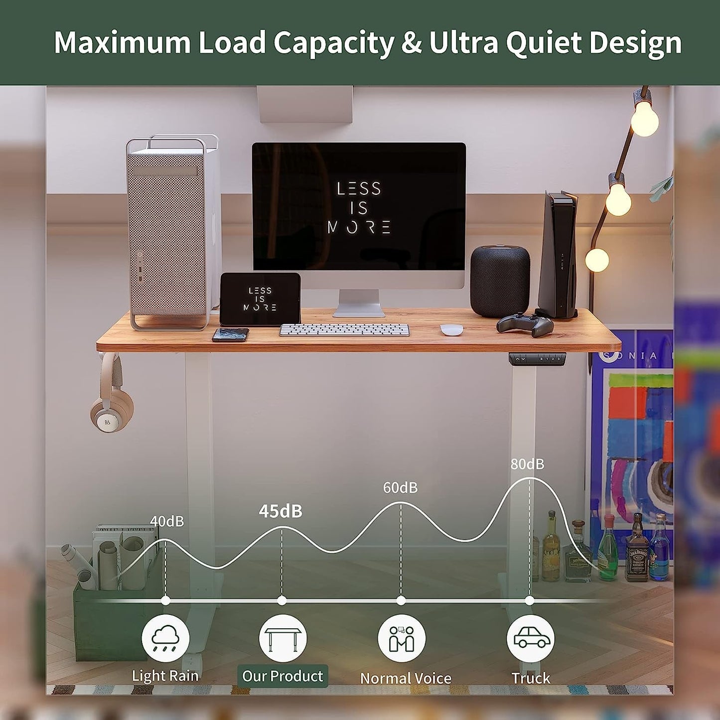 Electric Height Adjustable Office Desk 48x24 Inches Anti Collision