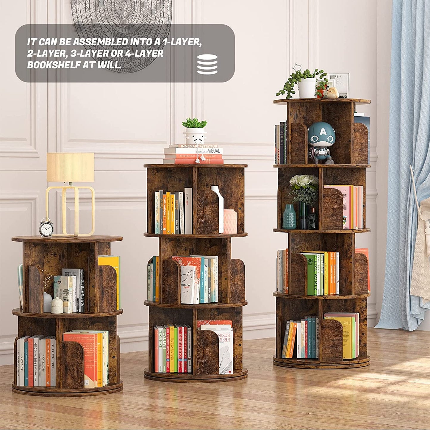 Rotating Corner Bookshelf 360 Degree 4 Tier Space Saving