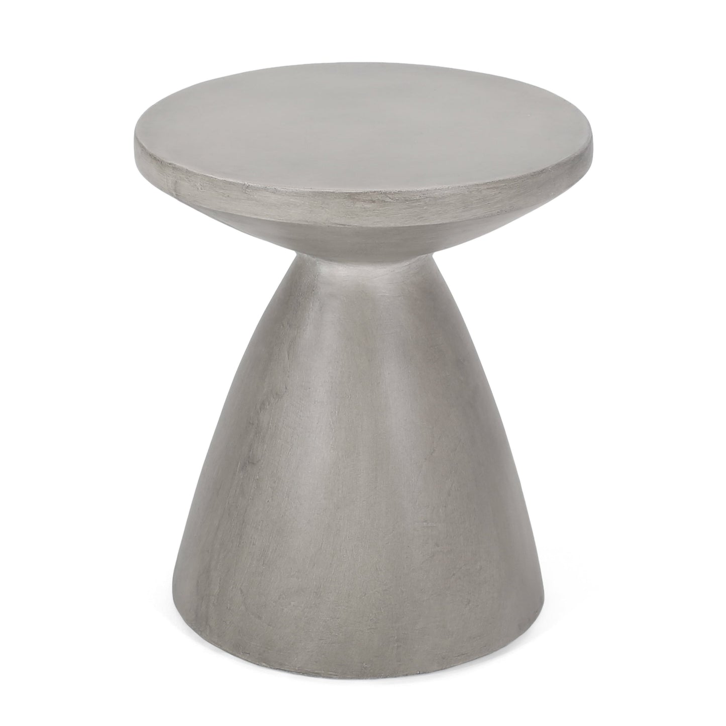 Modern Outdoor Lightweight Concrete Side Table with Hourglass Design in Natural Magnesium Oxide, 18x18x20.25 inches