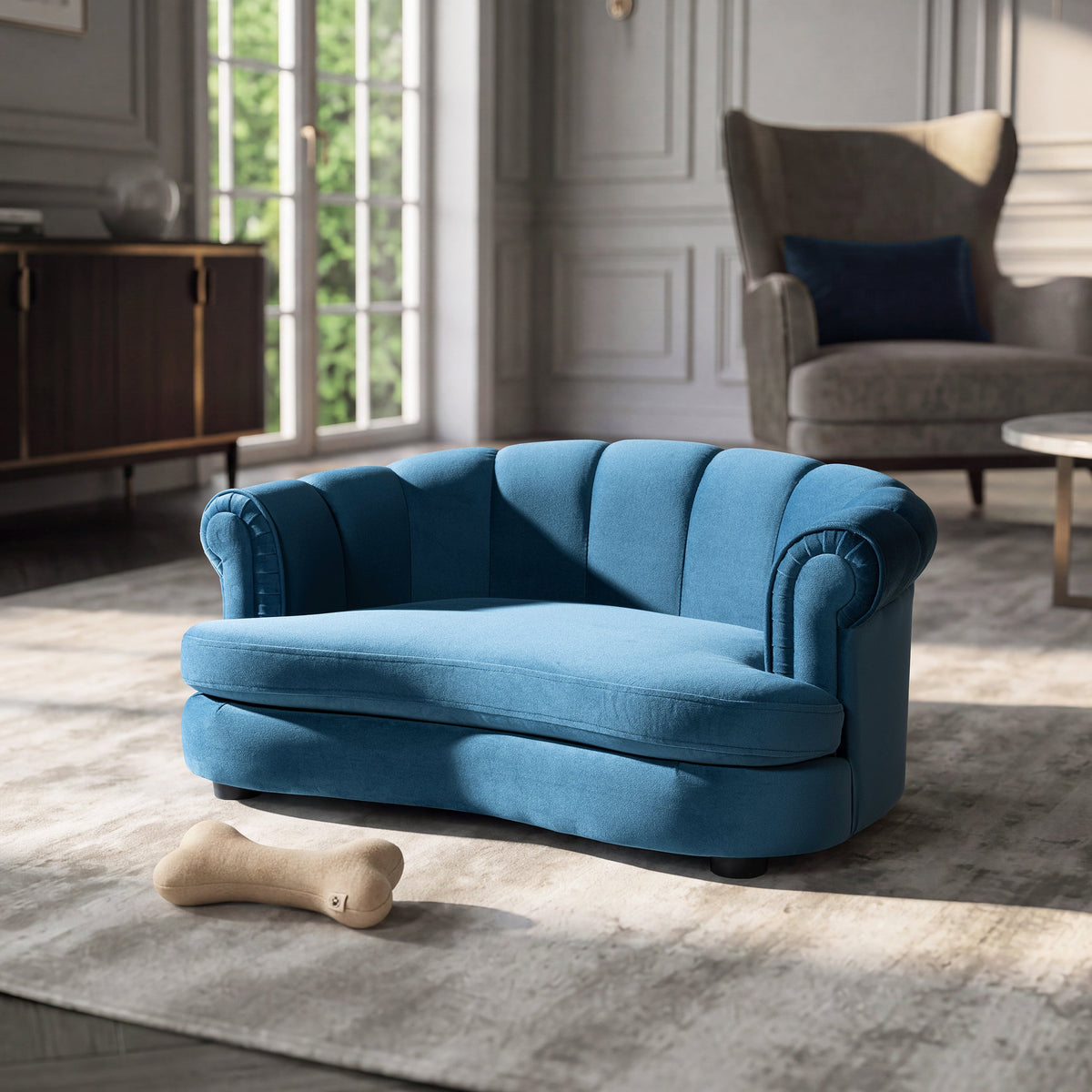 Halle 35.5" Rolled Arm Channel-Tufted Dog Sofa Bed