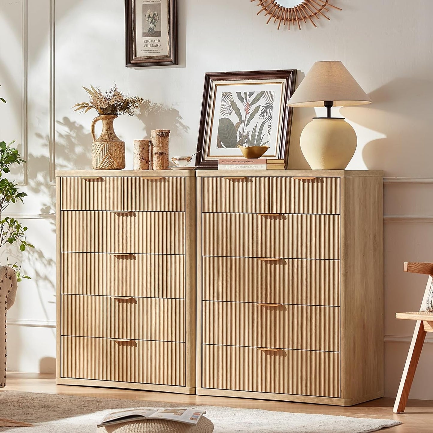 Distressed Fluted Dresser Featuring Six Drawers 42Inch