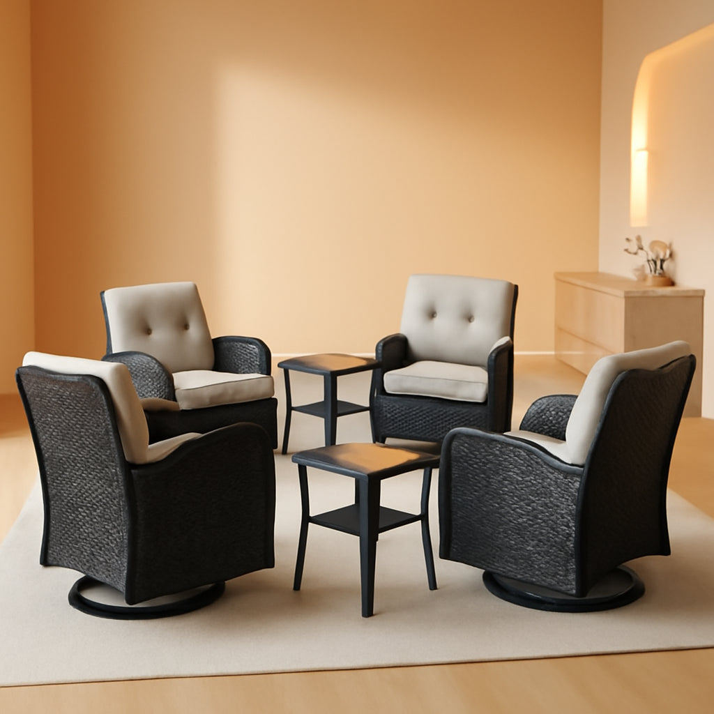 Outdoor Swivel Glider Rocker Chairs Set Of 4 Beige Cushions