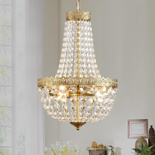 Antique Brass Crystal Chandelier Four Light Pendant