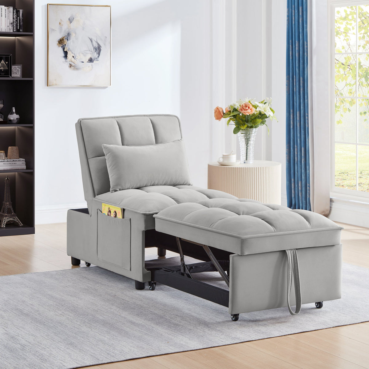 4 In1 Multi-Function Single Sofa Bed with Storage Pockets