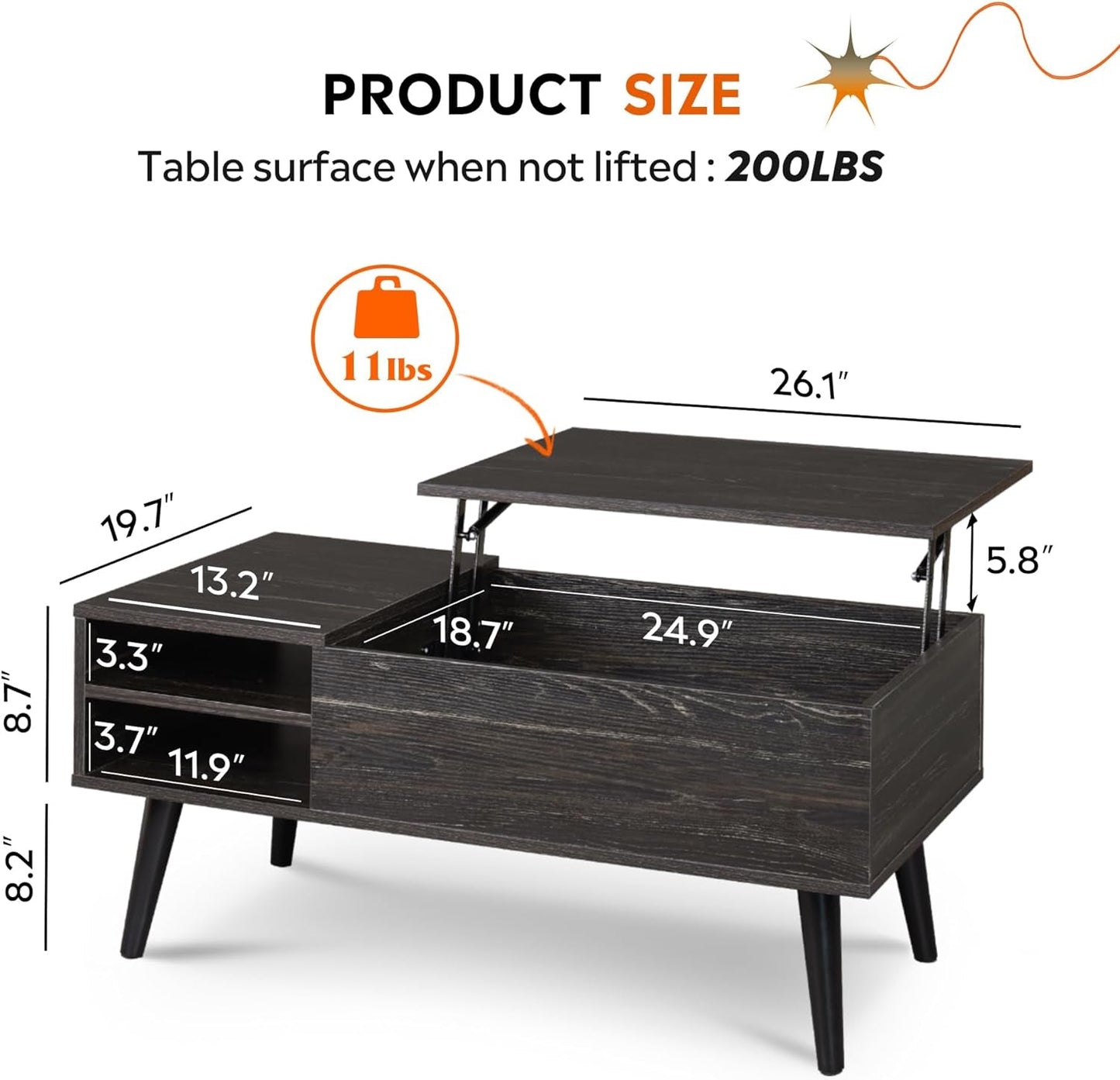 Wood Lift Top Coffee Table Hidden Compartment Charcoal