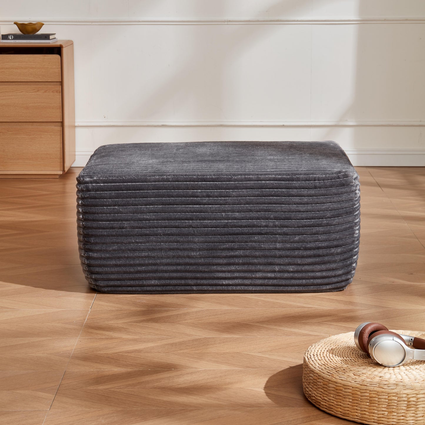 Plush Grey Ottoman