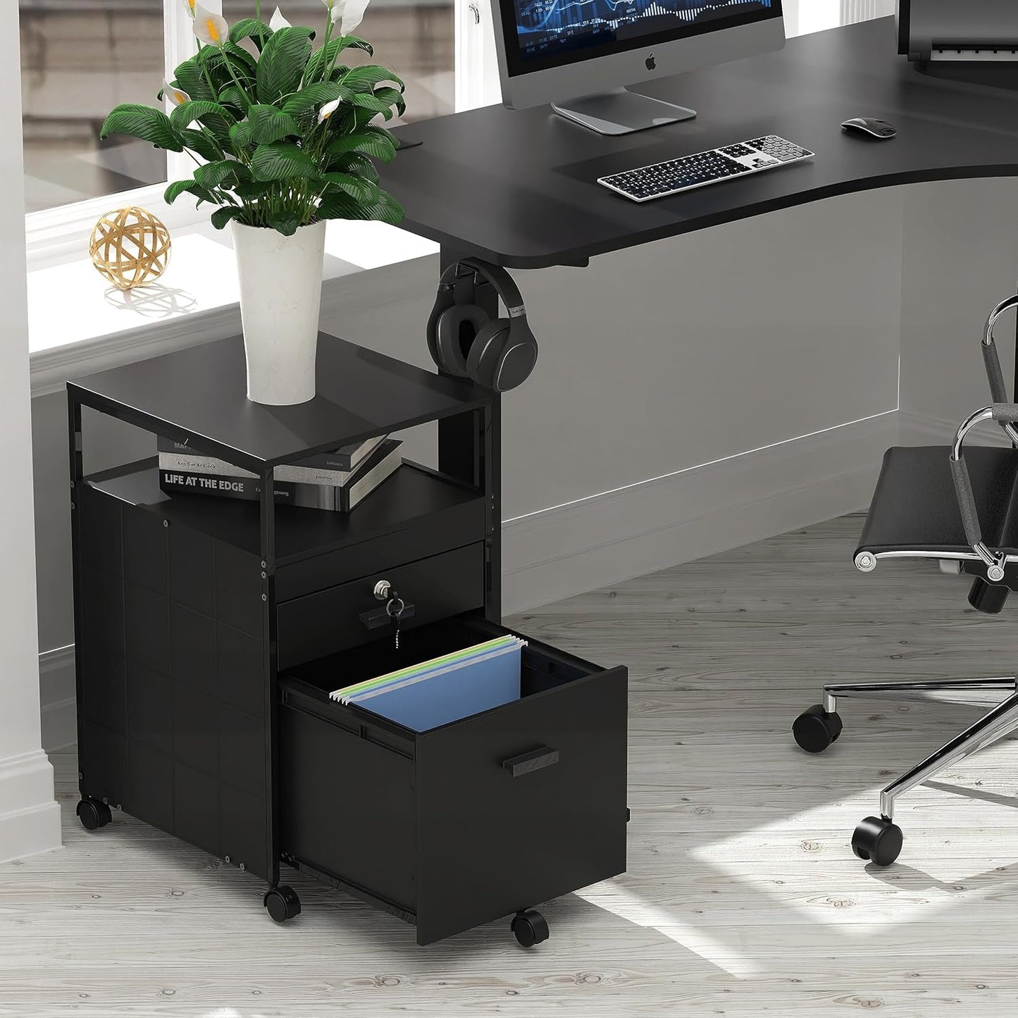 Rolling Mobile File Cabinet With Two Drawers Black