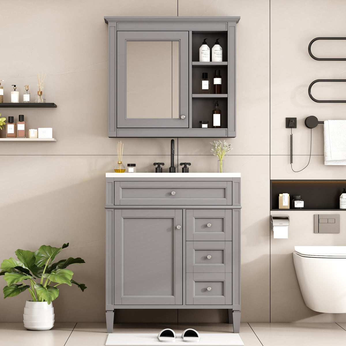 30" Bathroom Vanity with Top Sink and Storage Cabinet