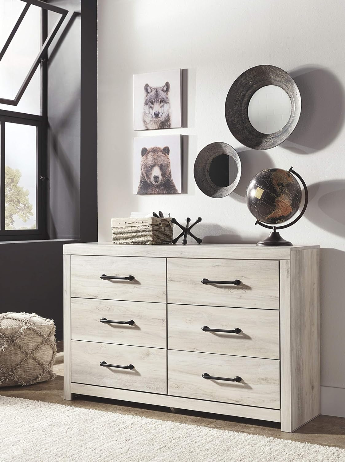 Cambeck Farmhouse Industrial 6 Drawer Dresser Whitewash
