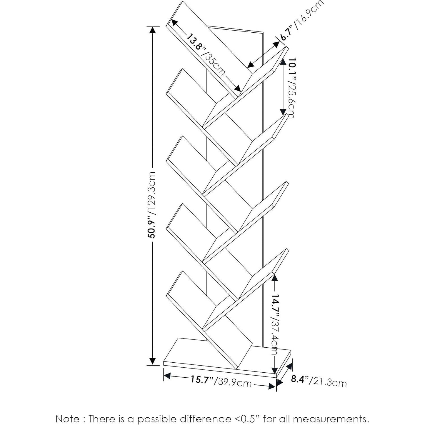 Bookshelf 9 Tier Floor Standing Tree Bookcase Espresso
