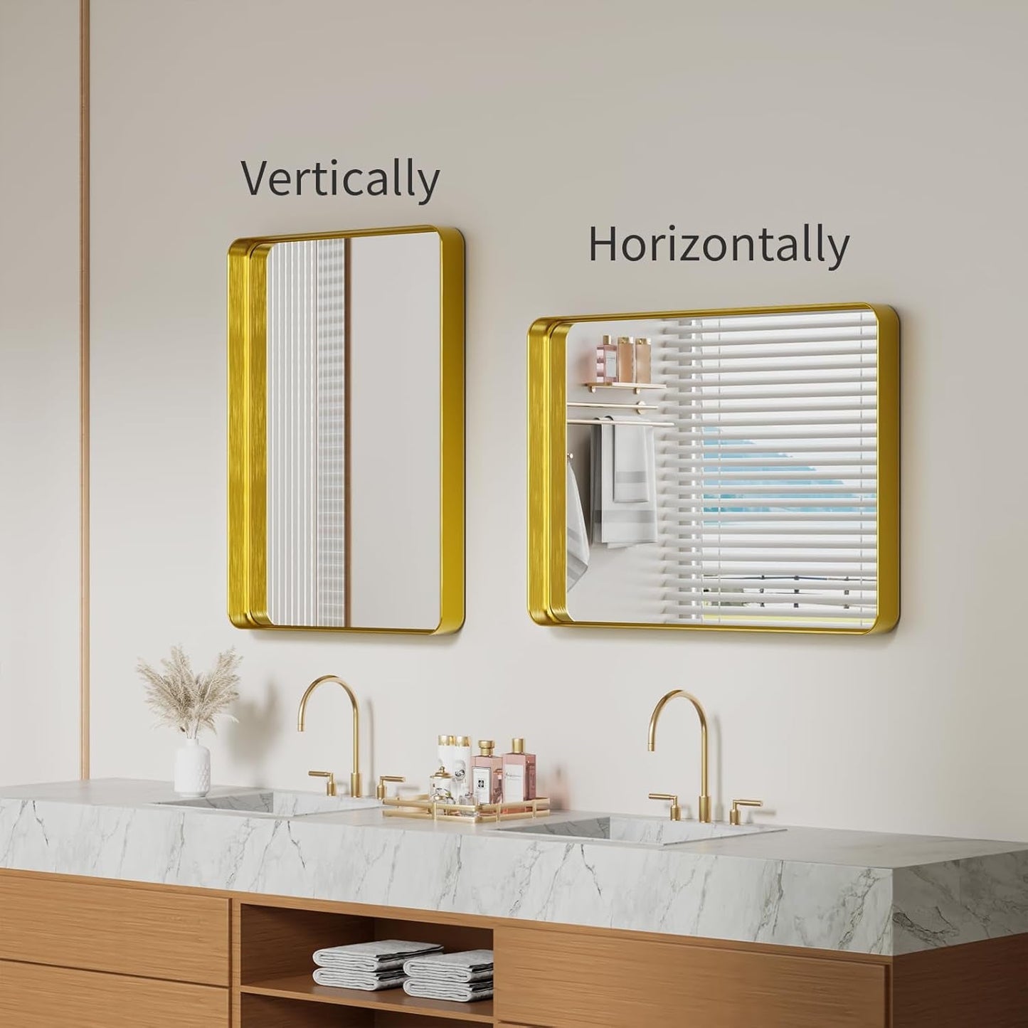 Bathroom Mirror 22x30 Inch Wall Mounted Gold Frame Tempered