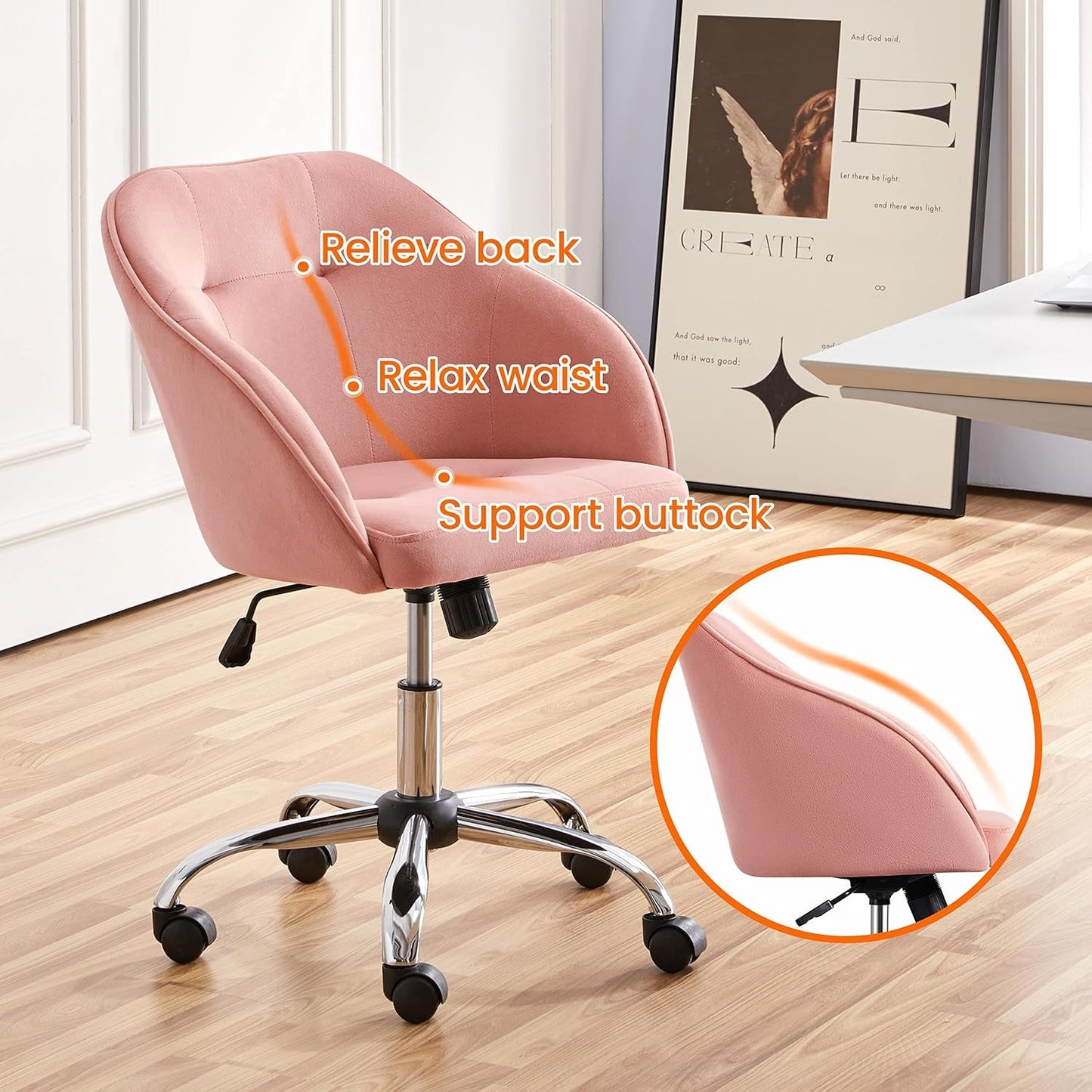Pink Velvet Desk Chair With Swivel Office Chair Modern