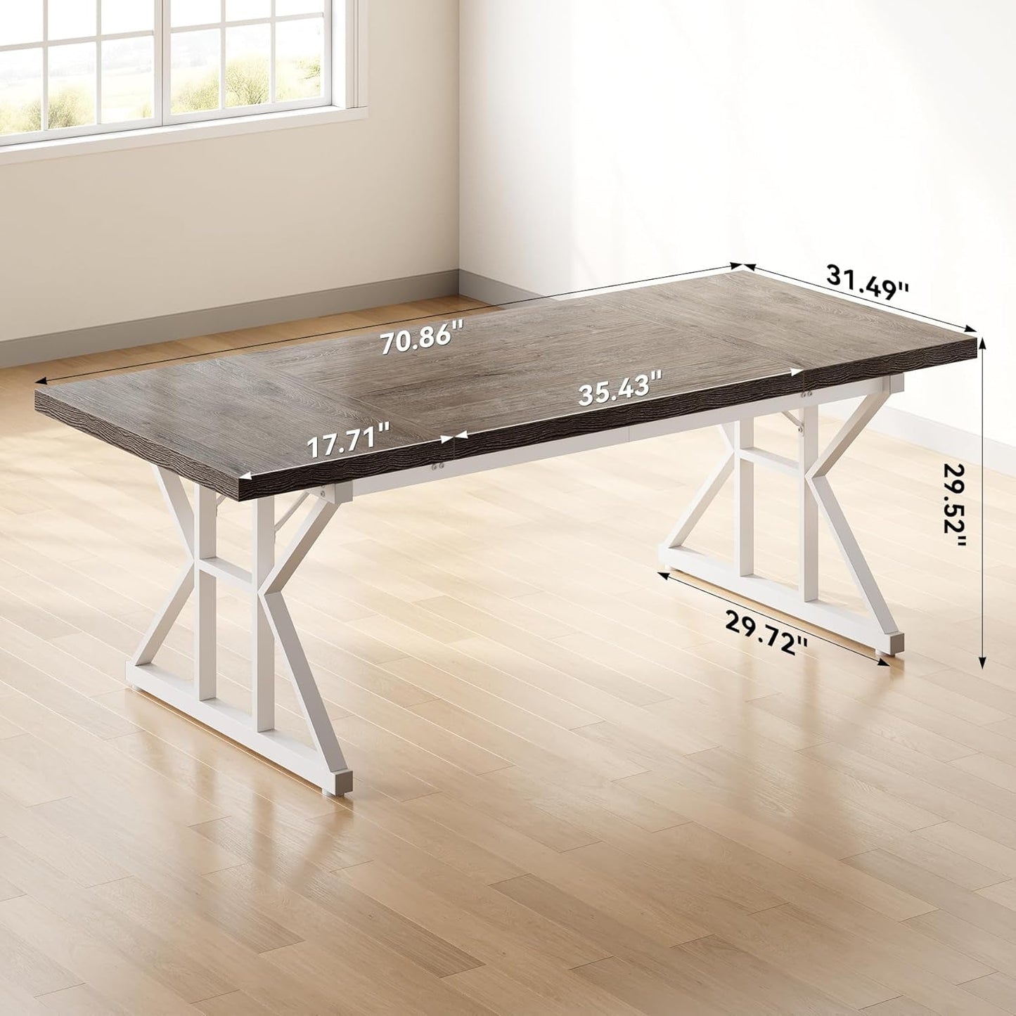 70.8 Inch Modern Executive Desk Grey White Home Office