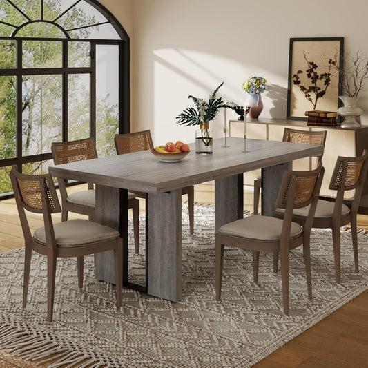 71 Inch Rustic Gray Farmhouse Dining Table For 6 To 8