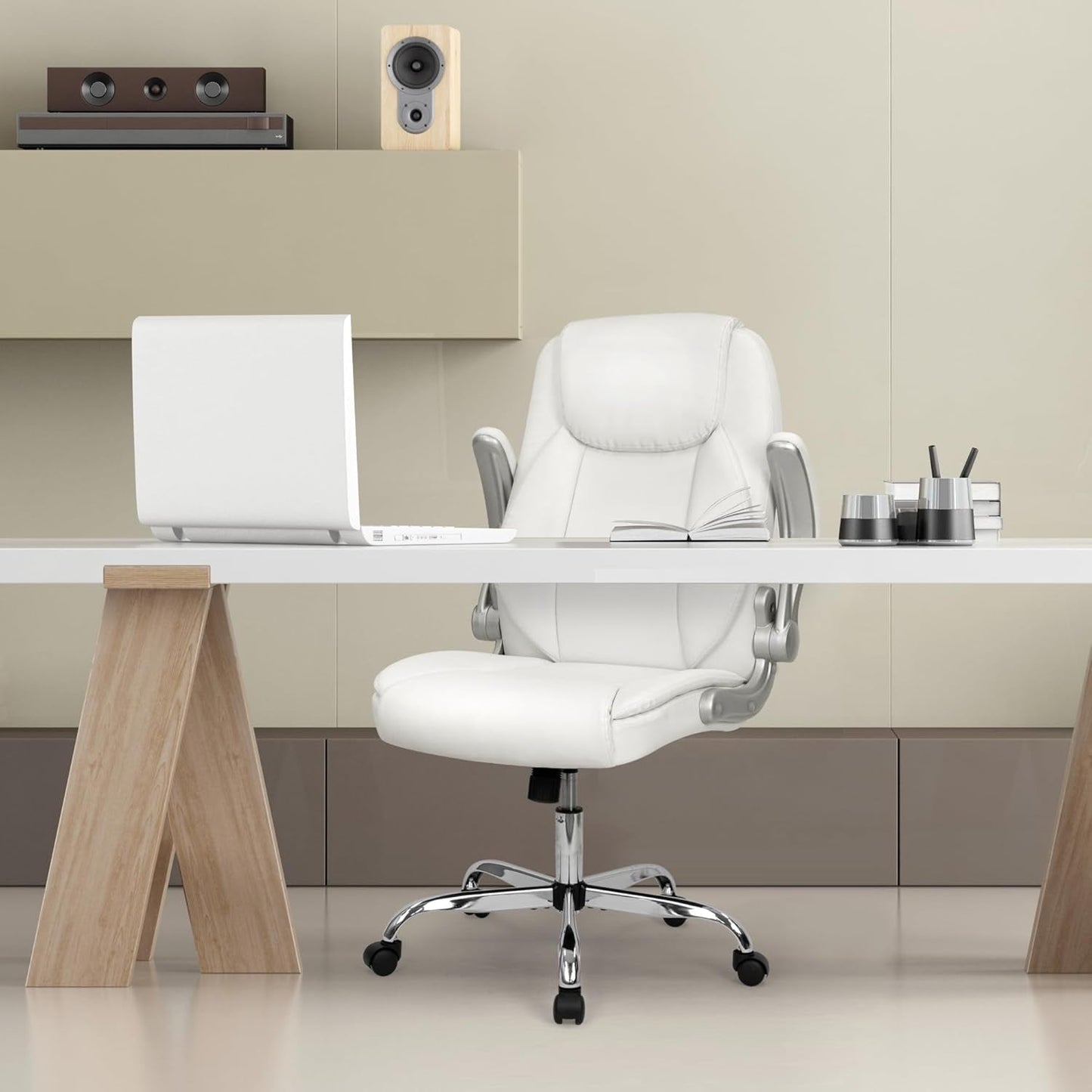 White Ergonomic Office Chair With Lumbar Support Adjustable