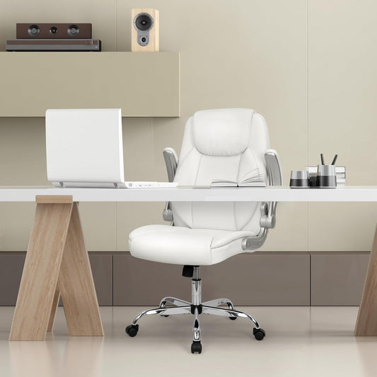 White Ergonomic Office Chair With Lumbar Support Adjustable