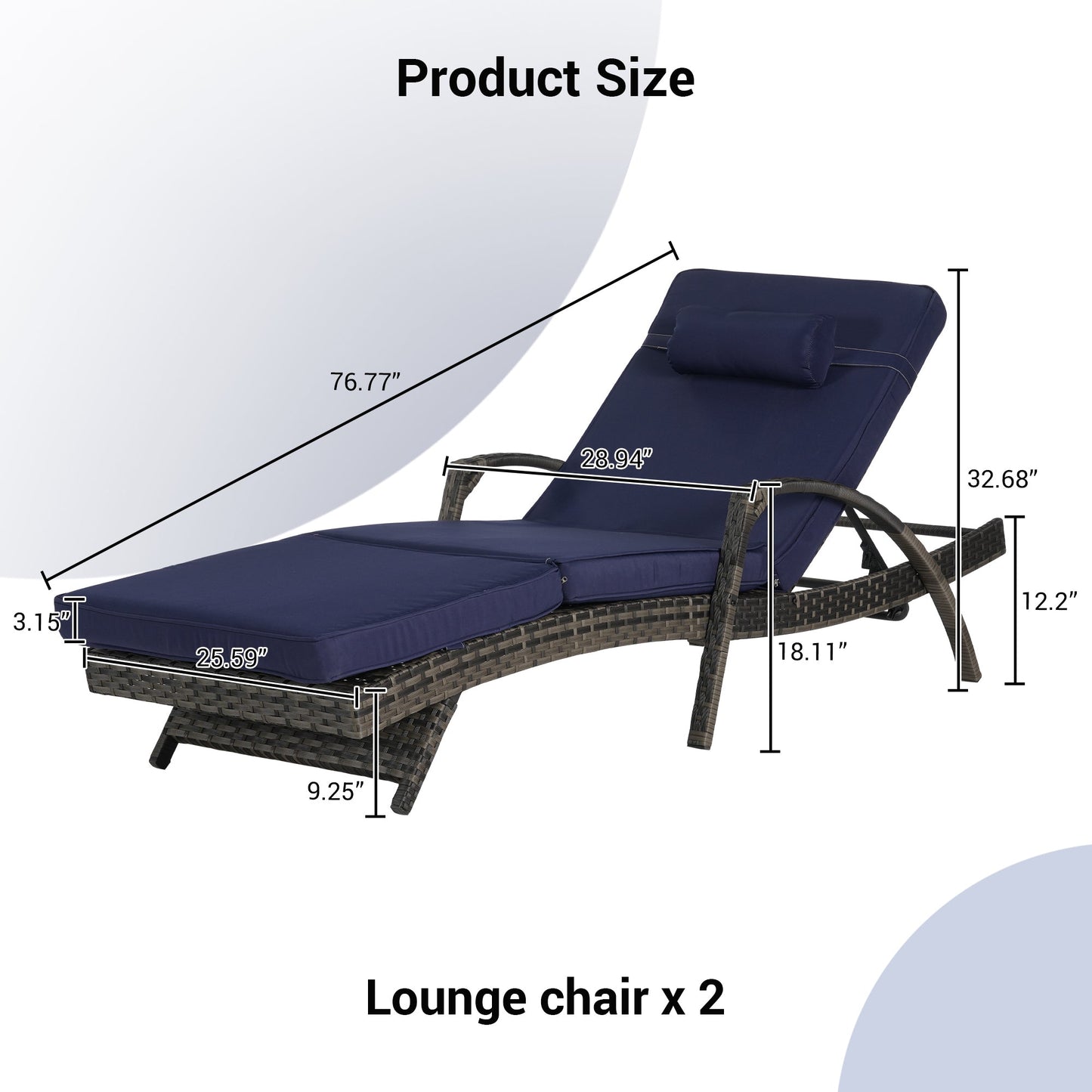 Outdoor Wicker Reclining Chair Set of 2 with Cushions