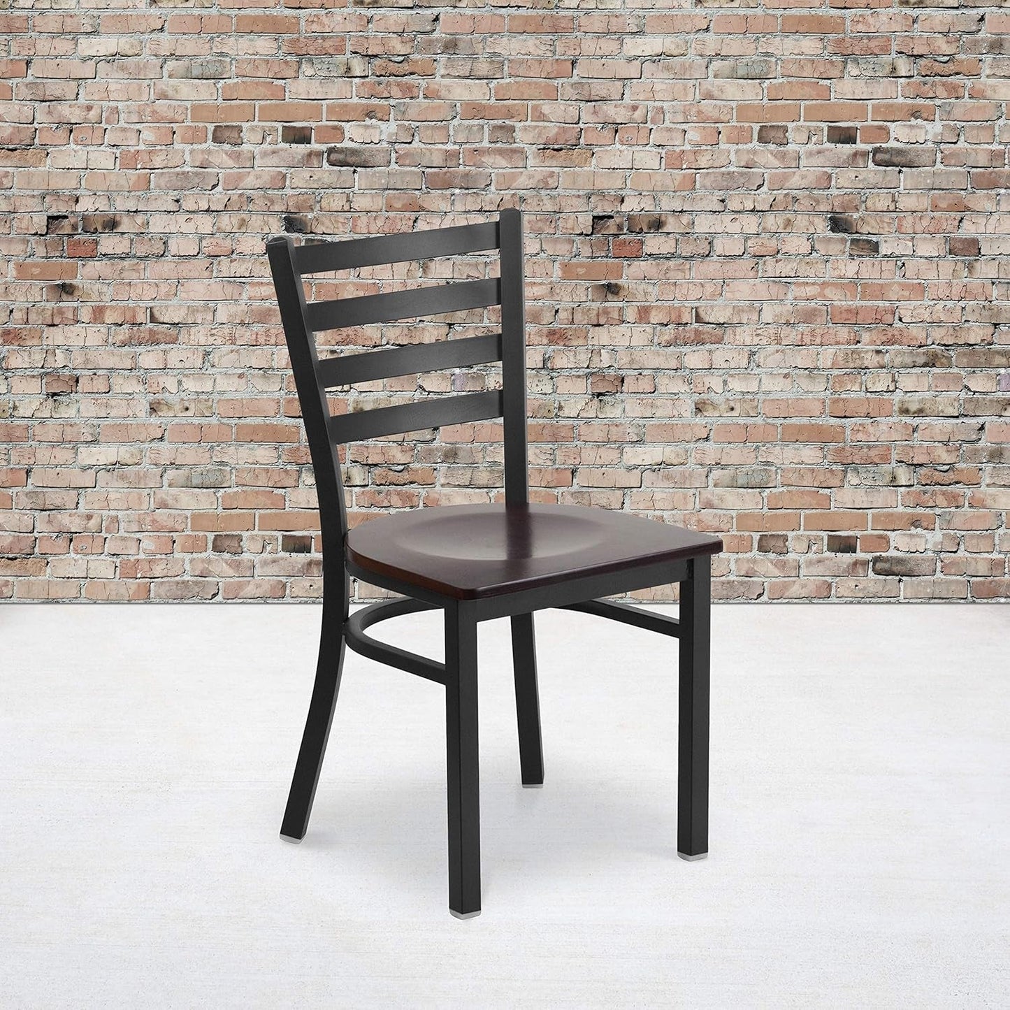 Two Pack Hercules Series Black Ladder Back Metal Restaurant Chairs With Walnut Wood Seats