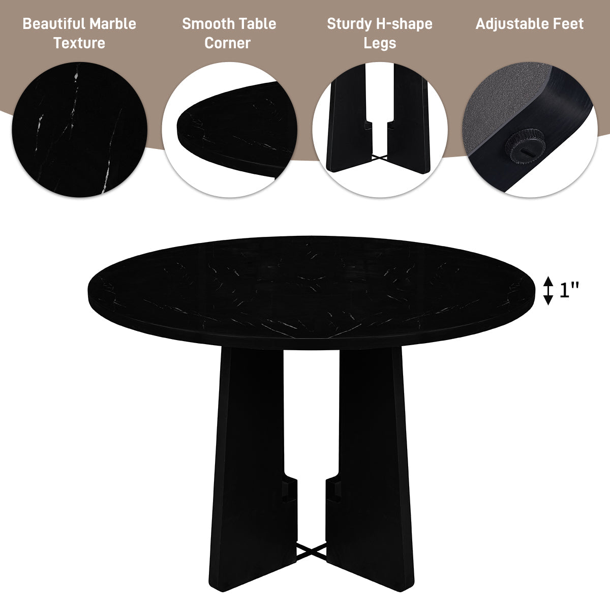 5-Piece Round Dining Table Set with Upholstered Chairs