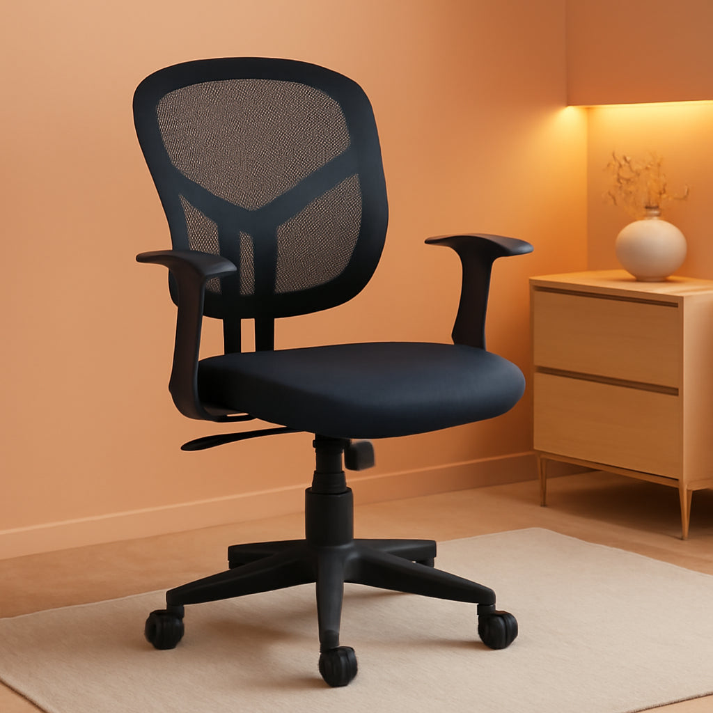Mesh Mid Back Office Chair With Adjustable Height And 360 Degree Swivel Black
