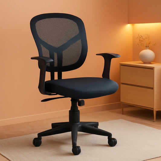 Mesh Mid Back Office Chair With Adjustable Height And 360 Degree Swivel Black