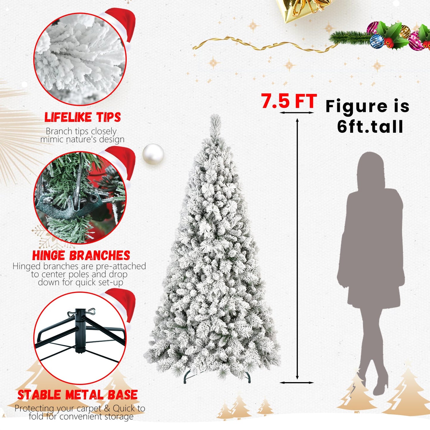 7FT Flocked Christmas Tree with 1060 Tips