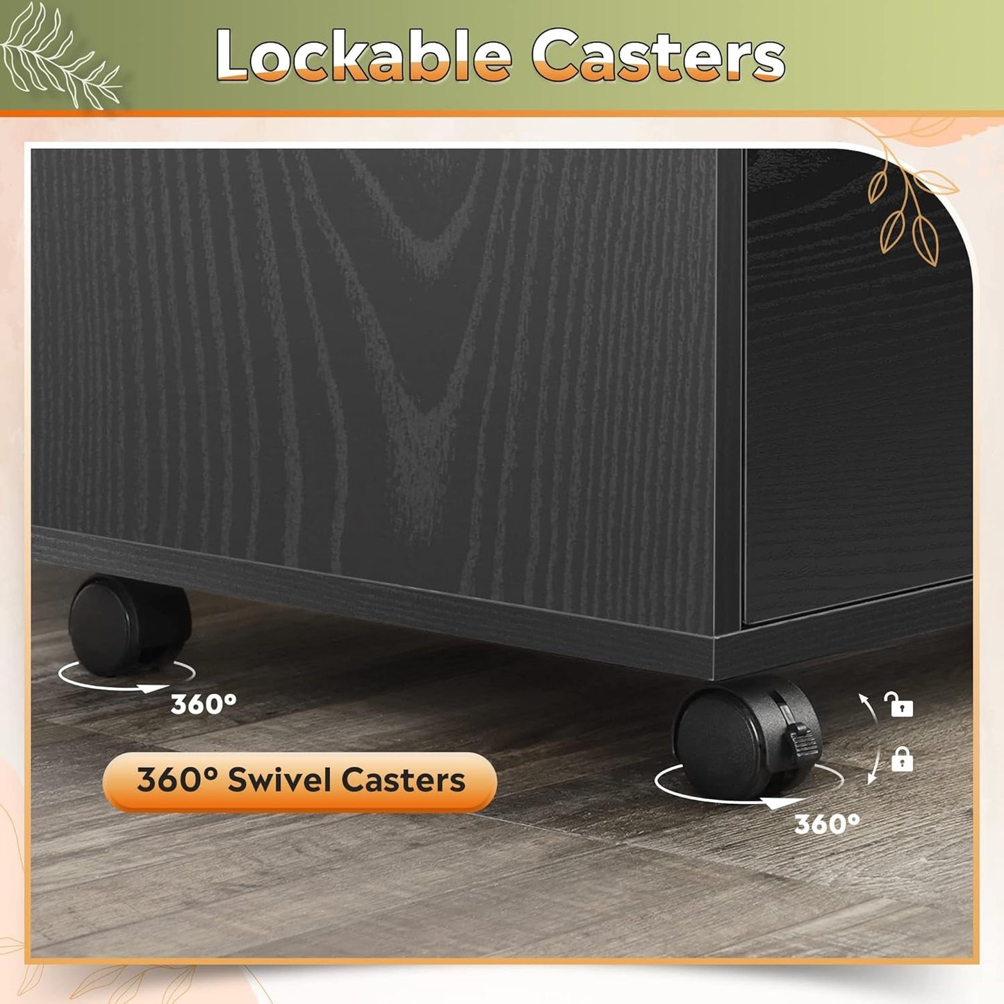 Three Drawer Wood File Cabinet With Lock Black Finish