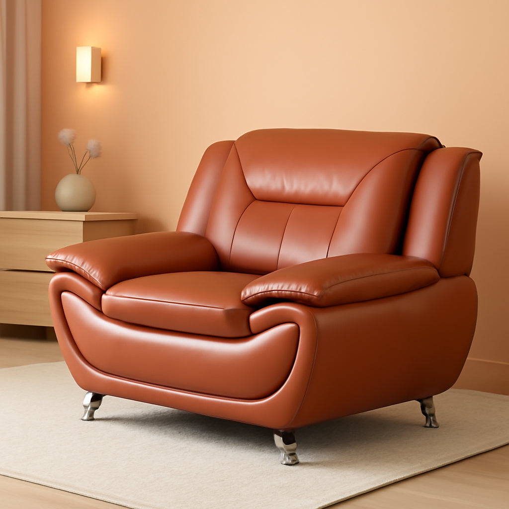 Orange Leather Sofa For Living Room With Minimalist Design