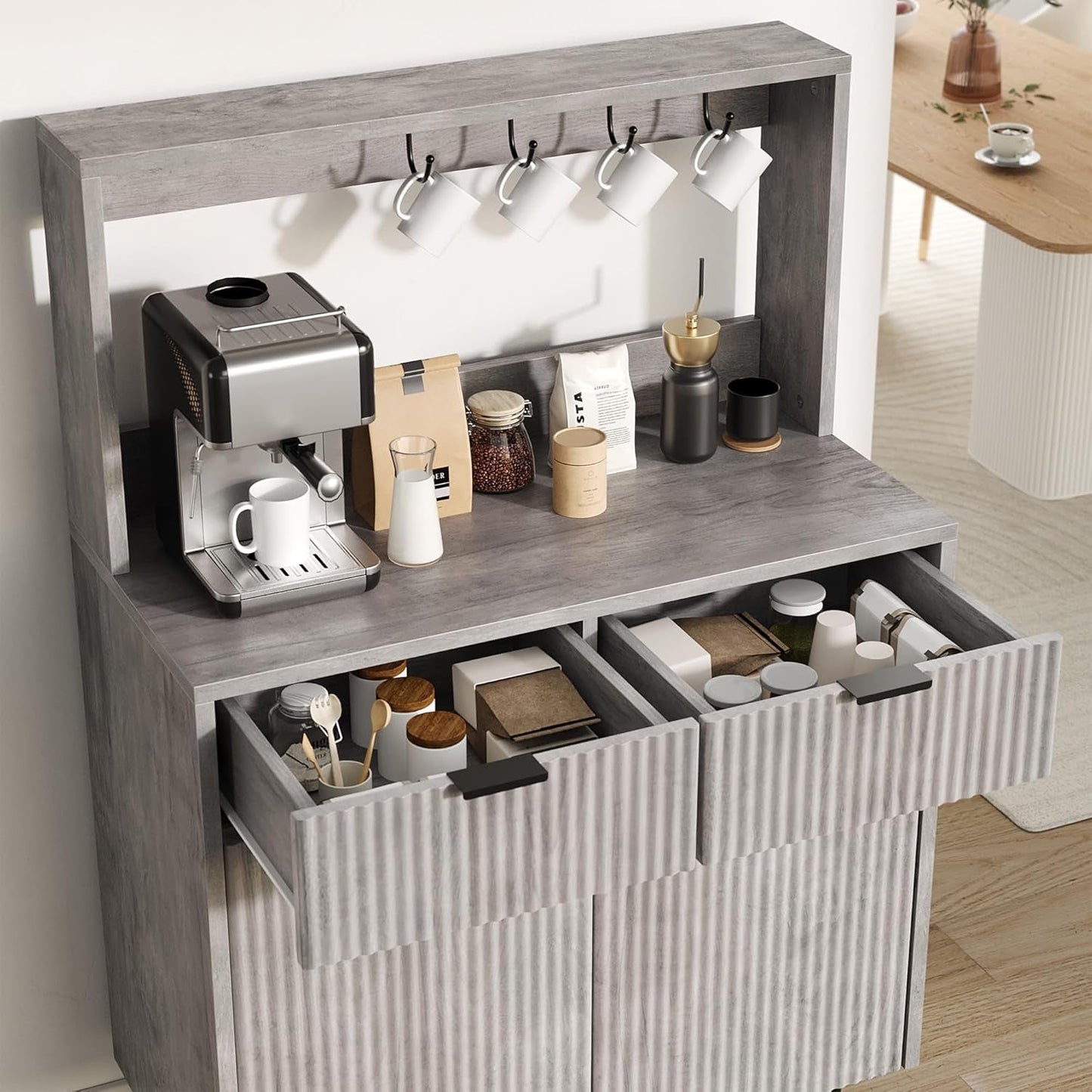 Grey Sideboard Cabinet With 2 Drawers For Dining Room