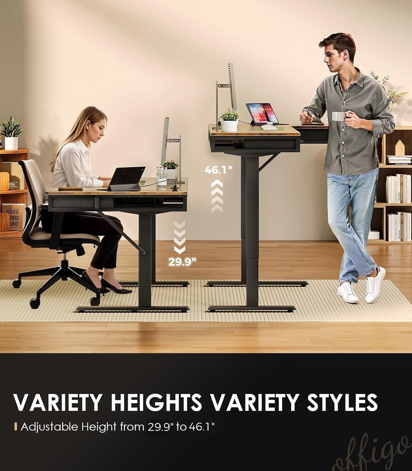 Sixty Three Inch L Shaped Electric Height Adjustable Desk Drawers